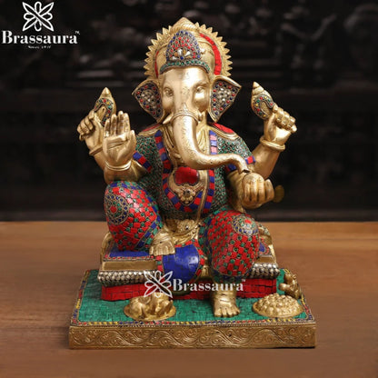 Brass Gem Stone Work Fruit Ganesha Weight 18.4 Kg & Height 16 Inch