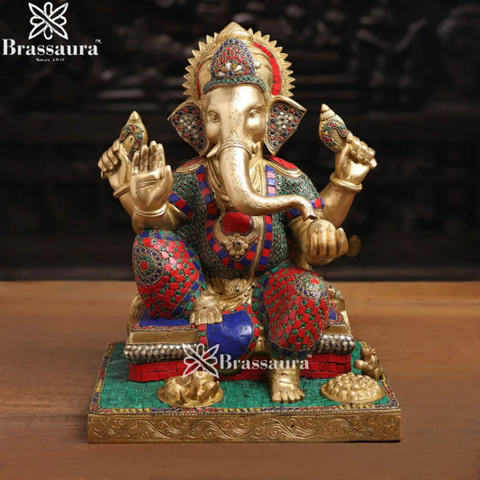 Brass Gem Stone Work Fruit Ganesha Weight 18.4 Kg & Height 16 Inch