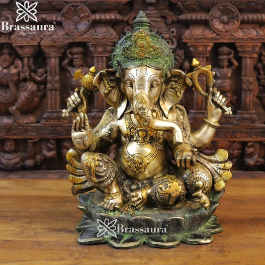 Brass Lotus Ganesha Weight 27.9 Kg & Height 21 Inch