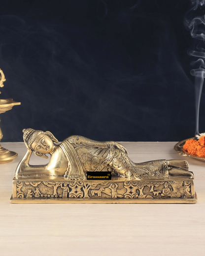 Brassaura™ Pure Brass Resting Buddha Idol – Height 4.6 Inches, Weight 2.55 Kgs