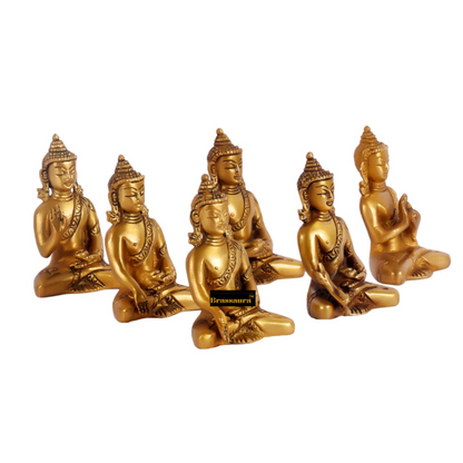 Brassaura™ Brass 6 Pcs Buddha Idol for Home and Decor | Weight 3.2 Kg | Height 3 Inches