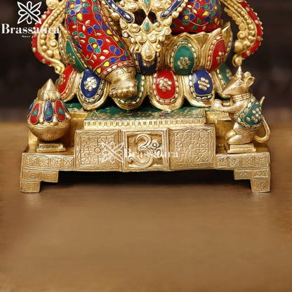 Brass Gem Stone Work Lotus Jewellery Ganesha Weight 33.5 Kg & Height 24 Inch