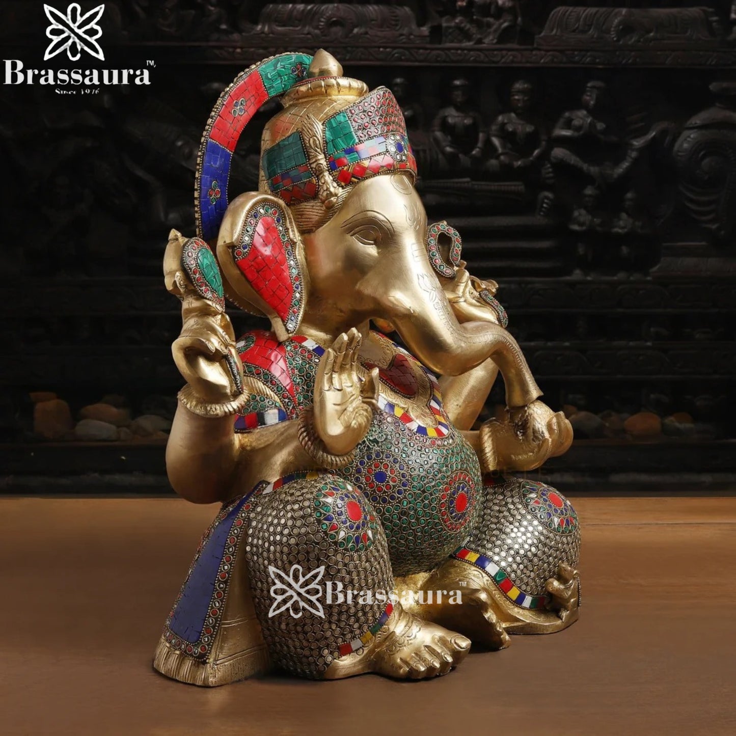 Brass Gem Stone Work Ganesha Weight 22.5 Kg & Height 18 Inch