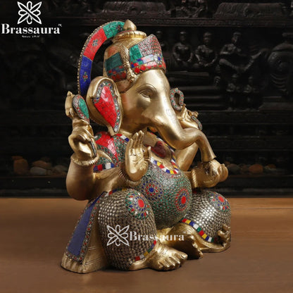 Brass Gem Stone Work Ganesha Weight 22.5 Kg & Height 18 Inch
