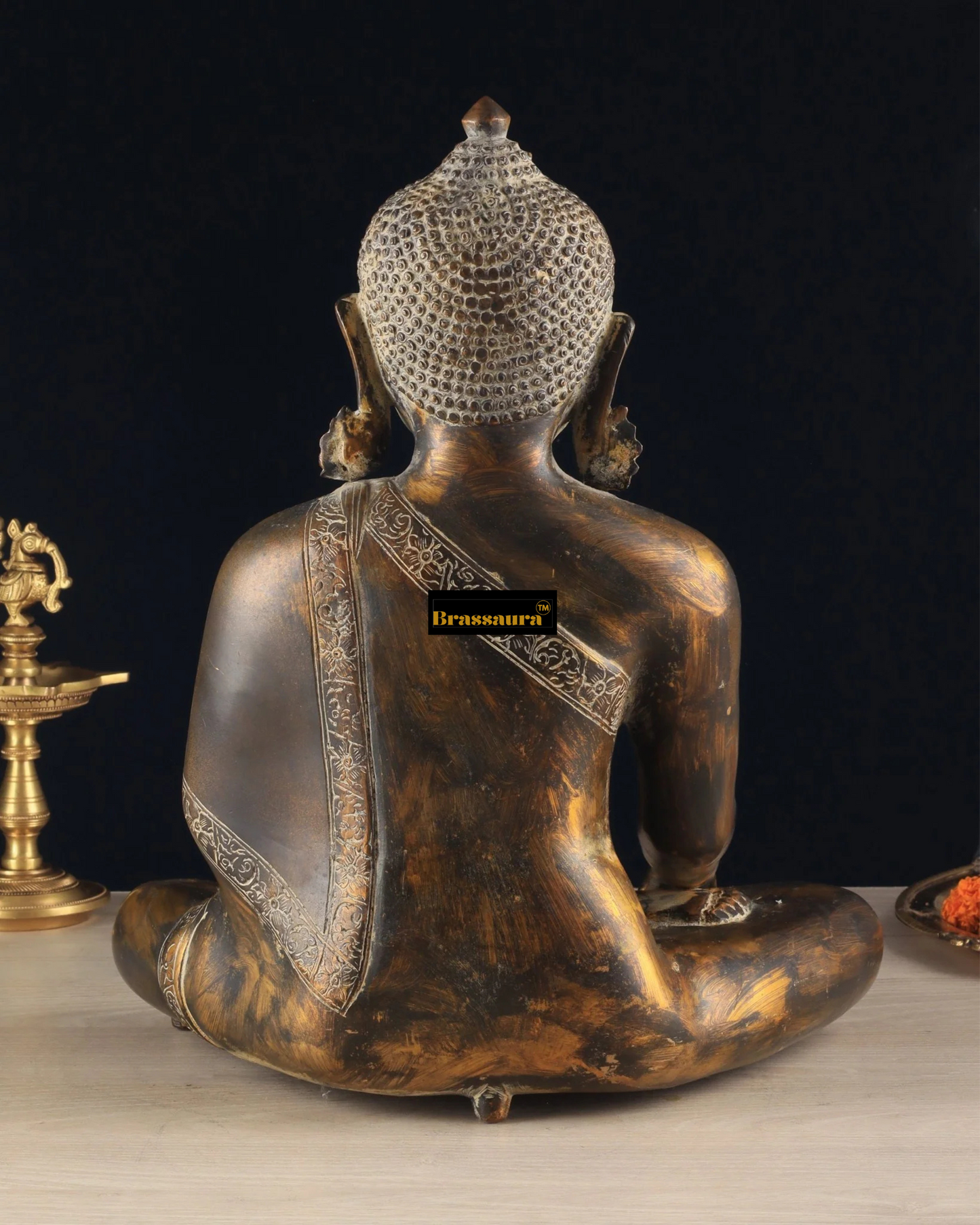 Brassaura™ Handcrafted Pure Brass Buddha Idol – Height 15 Inches, Weight 11 Kgs