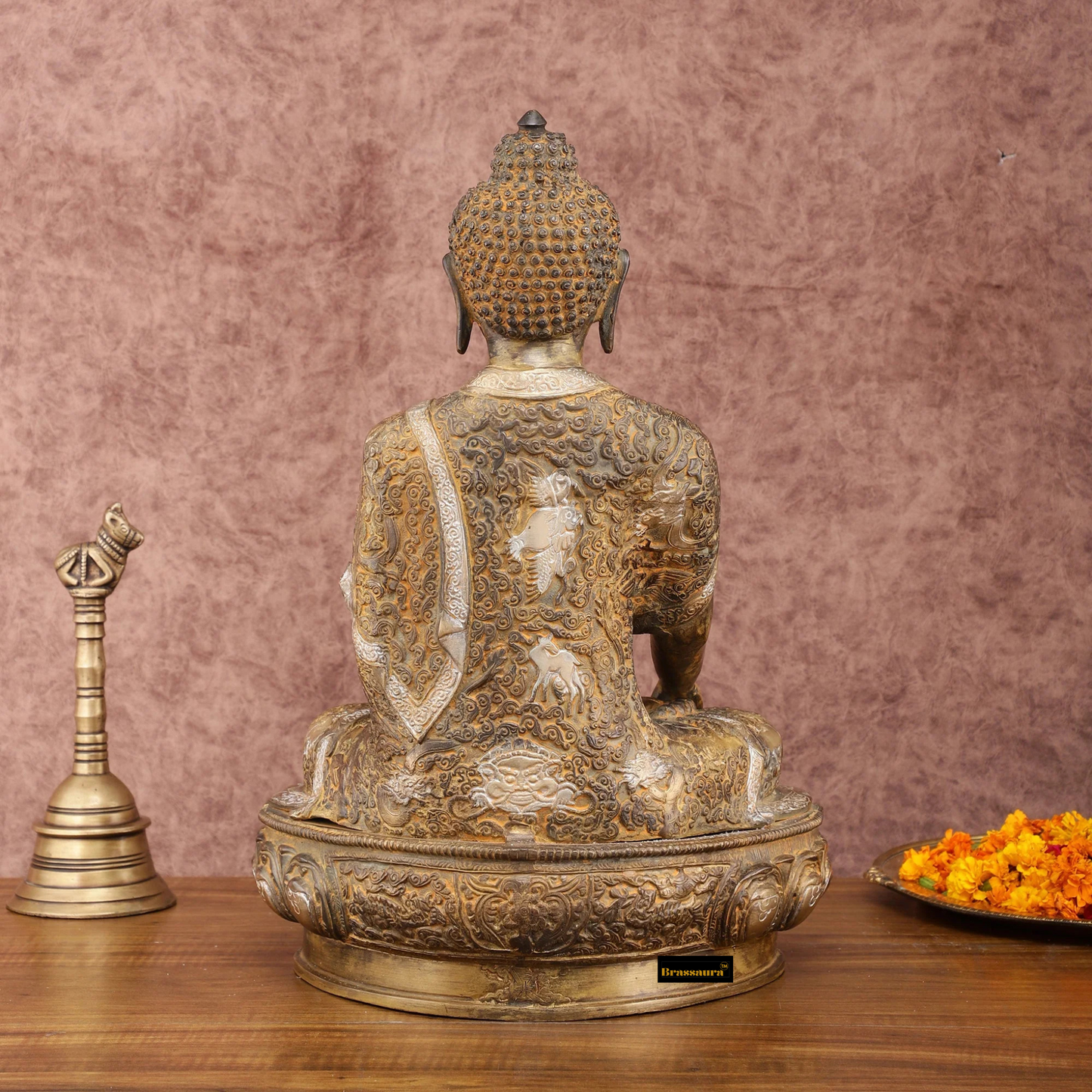 Brassaura™ Pure Brass Enlightened Nirvana Buddha Idol – Height 17 Inches, Weight 12 Kgs