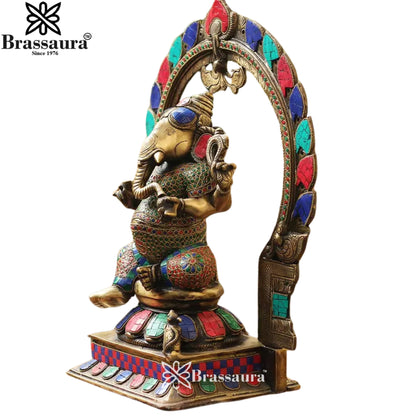 Brass Gem Stone Ganesha Statue Weight 12.63 Kg & Height 18 Inch