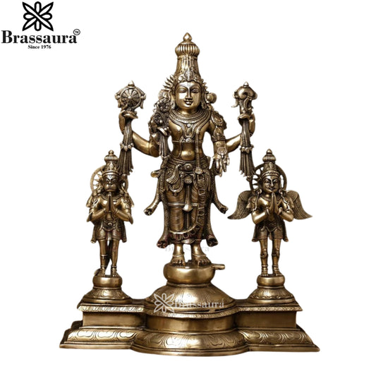 Brassaura™ Brass Vishnu Garuda & Hanuman Statue, Height 24.5 Inches & Weight 25 Kgs| Classic Décor