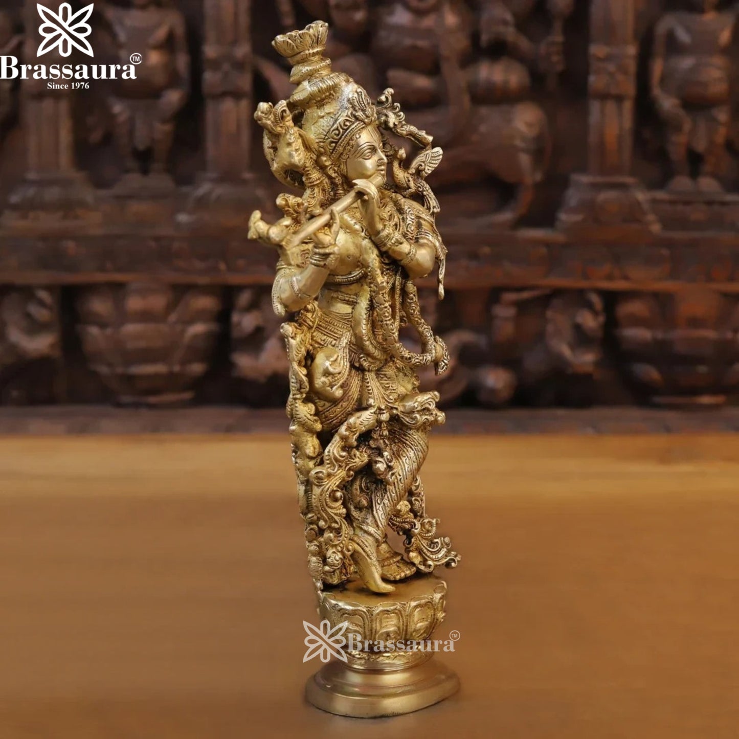 Brass Krishna Murti Weight 7.34 Kg And Height 34 Inch