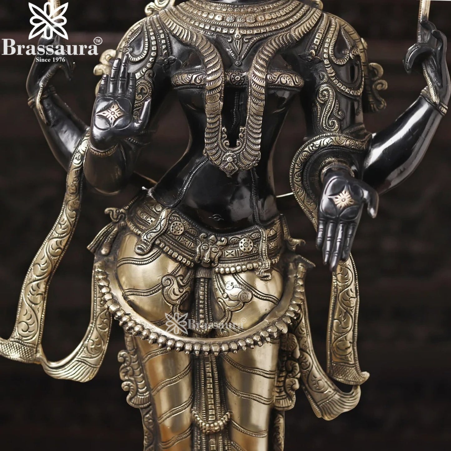 Brassaura™ Elegant Brass Laxmi Murti – Height 39 Inches & Weight 31.48 Kgs | Temple & Home Décor