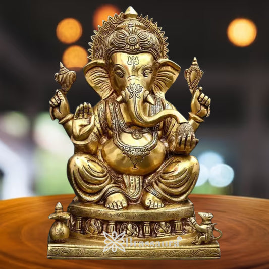Brass Ganesha Statue Weight 9.75 Kg And Height 13.5 Inch