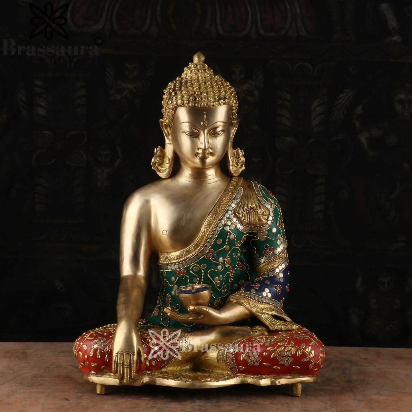 Brass Bhumisprasa Multicolored Buddha Weight 10.5 kg & Height 15 Inch