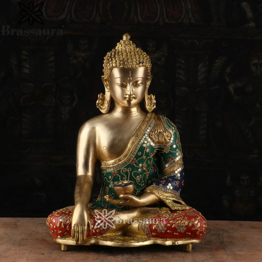 Brass Bhumisprasa Multicolored Buddha Weight 10.5 kg & Height 15 Inch