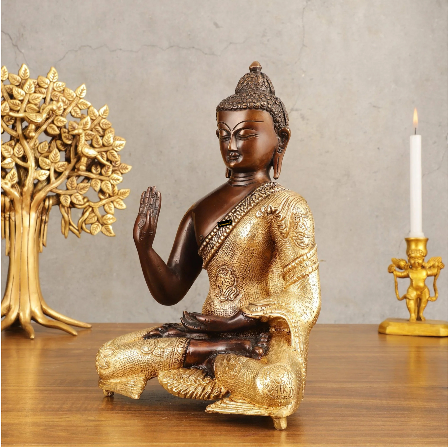 Brassaura™ Pure Brass Blessing Buddha Statue in Green Antique Finish – Height 10.5 Inches, Weight 3.42 Kgs (Copy)