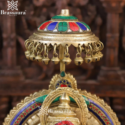 Brass Gem Stone Work Standing Ganesha Weight 14.54 Kg & Height 18 Inch
