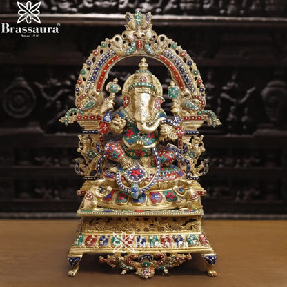 Brass Gem Stone Work Ring Ganesha Weight 32 Kg & Height 28 Inch