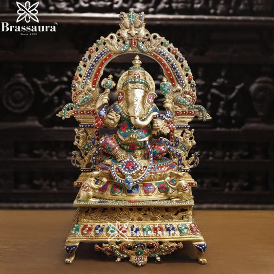 Brass Gem Stone Work Ring Ganesha Weight 32 Kg & Height 28 Inch