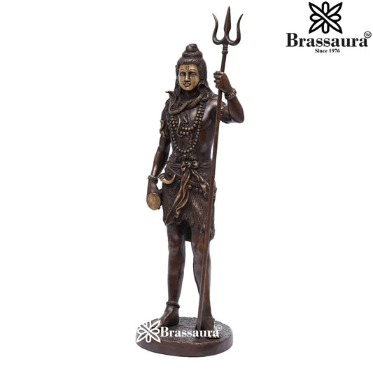 Brassaura® Premium Brass Lord Shiva Idol with Intricate Traditional Detailing | Pure Superfine Brass Handcrafted Murti | Brass Statue for Home Temple, Pooja Room | Height 26 Inches | Weight 11 Kgs