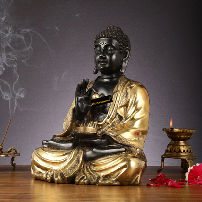 Brassaura™ Pure Brass Handcrafted Lord Buddha in Gyan Mudra – Height 16 Inches & Weight 12 Kgs