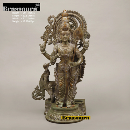 Brassaura™ Kartikeya Murugan Statue – 20 Inches Height, 13.39 Kgs – Exquisite Brass Idol