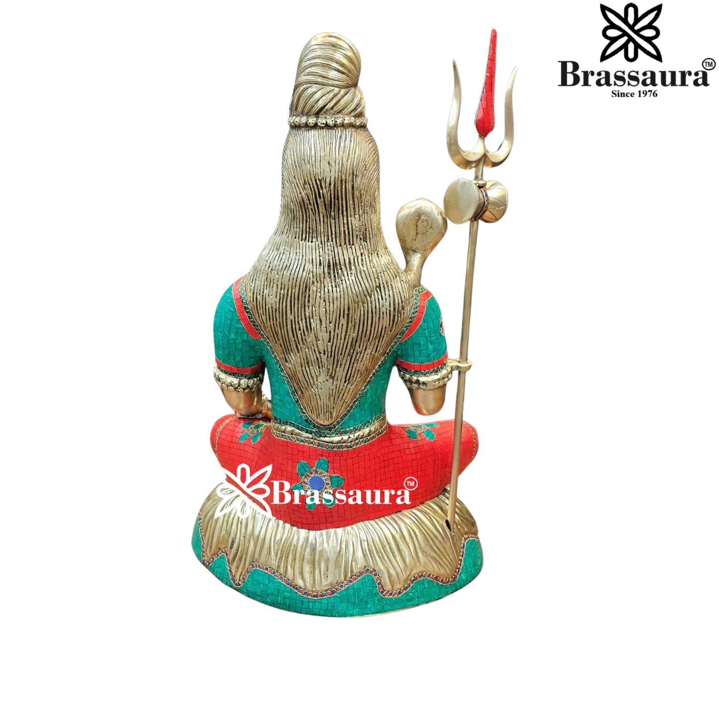 Brassaura™ Handcrafted Lord Shiva Brass Idol with Gem Embellishments – Height 34 Inches & 37 Kgs
