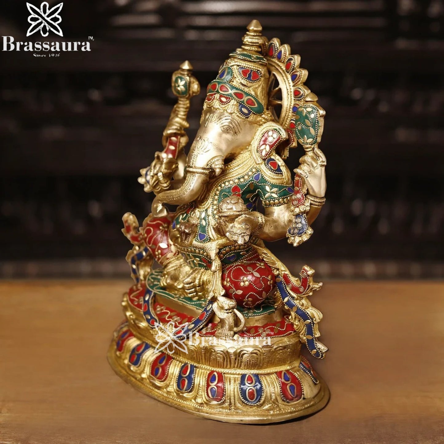 Brass Gem Stone Work Ganesha Weight 11.4 Kg & Height 15 Inch