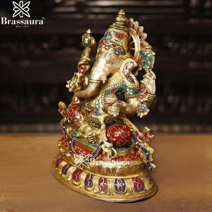 Brass Gem Stone Work Ganesha Weight 11.4 Kg & Height 15 Inch