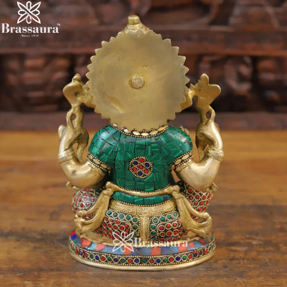 Brass Gem Stone Work Ganesha Weight 4.14 Kg & Height 9.5 Inch