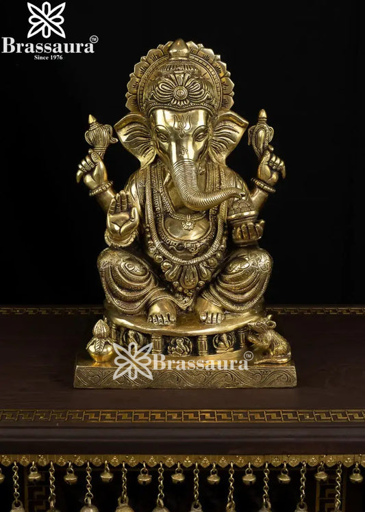 Brass Ganesha Statue Weight 9.7 Kg And Height 14 Inch