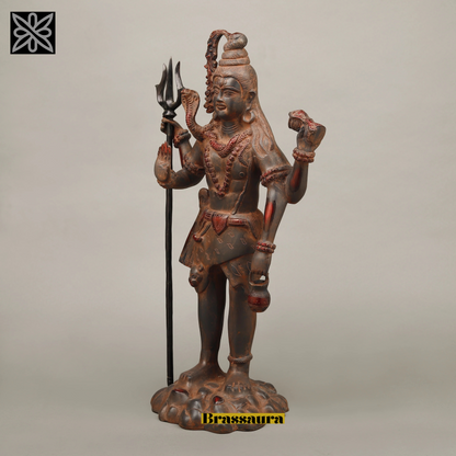 Brassaura™ Pure Brass Standing Shiva Idol – 23 Inch Height, 12.450 Kg Weight – Handcrafted Majestic Statue