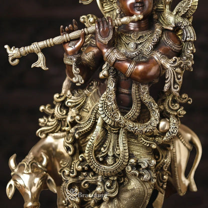 Brass Cow Krishna Murti Weight 34.66 Kg And Height 28 Inch