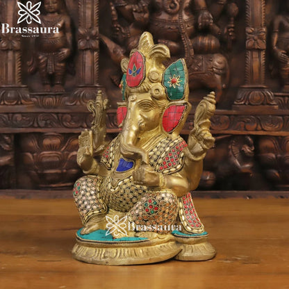Brass Gem Stone Work Ganesha Weight 6 Kg & Height 11 Inch