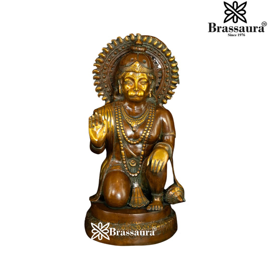 Brassaura™ Traditional Brass Hanuman Idol – Height 19 Inches & Weight 15.5 Kgs | Devotional Figurine