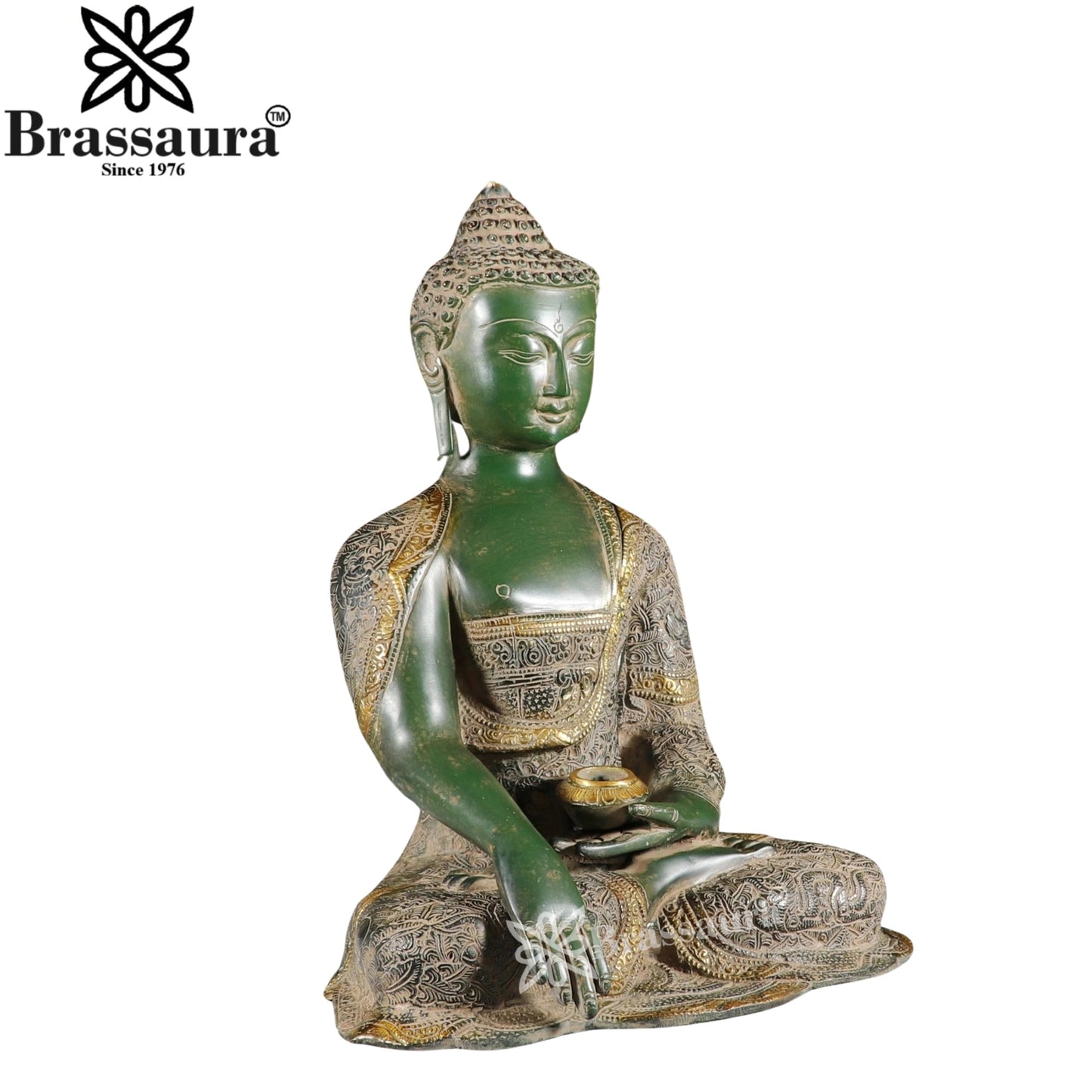 Brass Bhumisprasa Buddha Weight 11.1 kg & Height 16 Inch