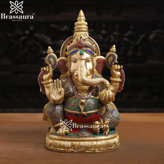 Brass Gem Stone Work Ganesha Weight 22.8 Kg & Height 20 Inch