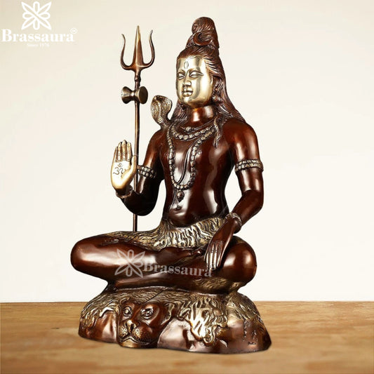 Brassaura™ Compact Brass Lord Shiva Murti – Height 22.5 Inches & Weight 16 Kgs | Devotional Ornament