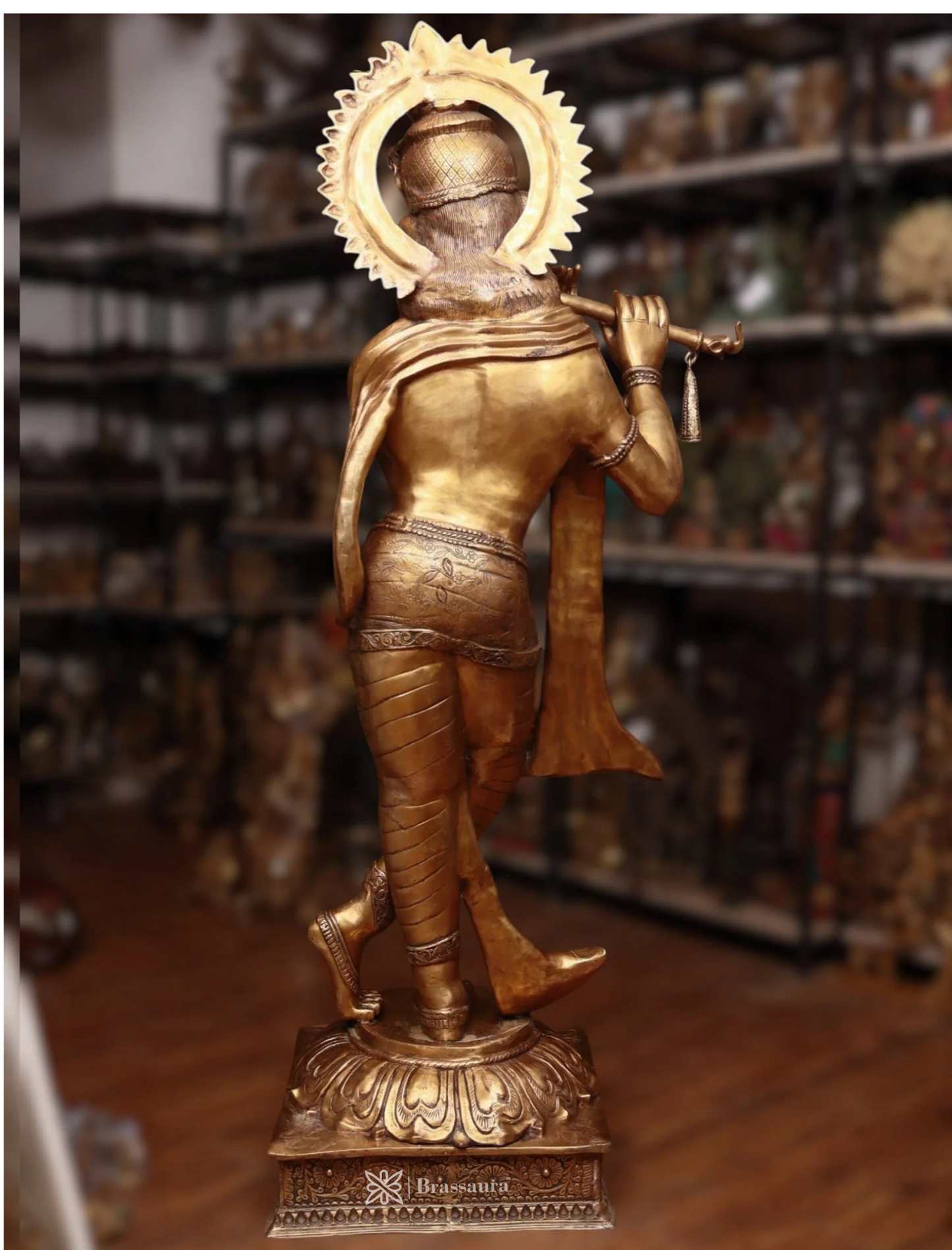 Brassaura™ Life-Size Lord Krishna Brass Statue – Height 79" | Weight 148 Kgs