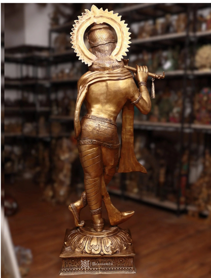 Brassaura™ Life-Size Lord Krishna Brass Statue – Height 79" | Weight 148 Kgs