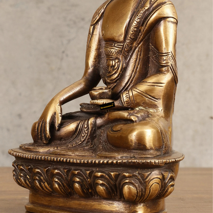 Brassaura™ Pure Brass Buddha Statue in Antique Burnt Finish – Height 8 Inches, Weight 1.66 Kgs