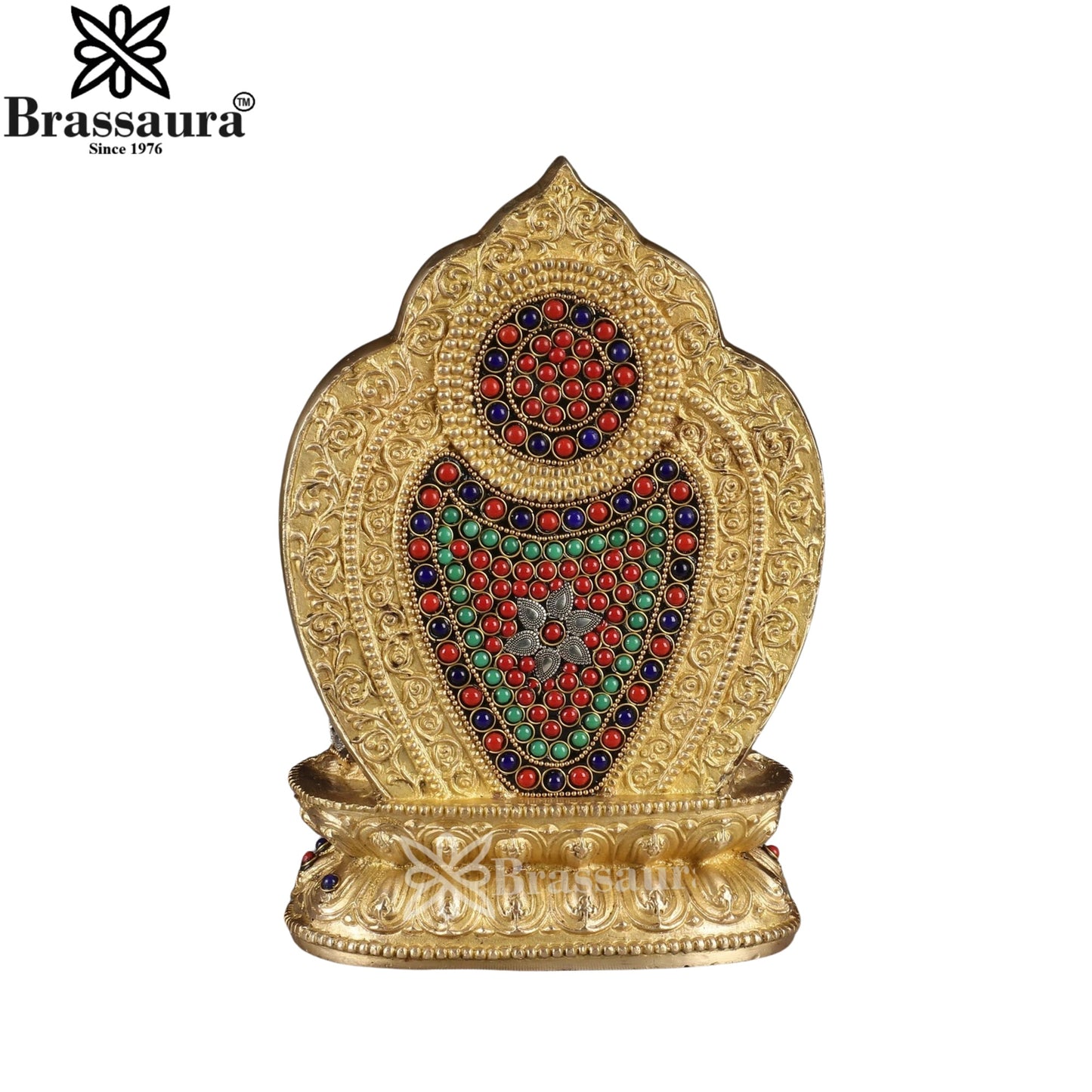 Brass Blessing Gem Stone Work Multicolored Buddha Weight 4.9 kg & Height 10 Inch
