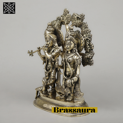 Brassaura™ Pure Brass Radha Krishna Under Tree Idol – 13.5 Inch Height, 7.860 Kg Weight – Golden Finish Statue