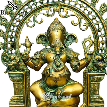 Brass Ring Ganesha Statue Weight 7.89 Kg And Height 15.2 Inch