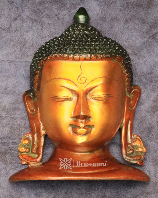 Brassaura™ Handcrafted Brass Lord Buddha Face Wall Hanging – Height 6.5 Inches, Weight 1.12 Kgs