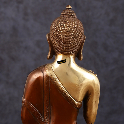 Brassaura™ Pure Brass Blessing Buddha Idol in Dual Tone – Height 7.5 Inches, Weight 1.8 Kgs
