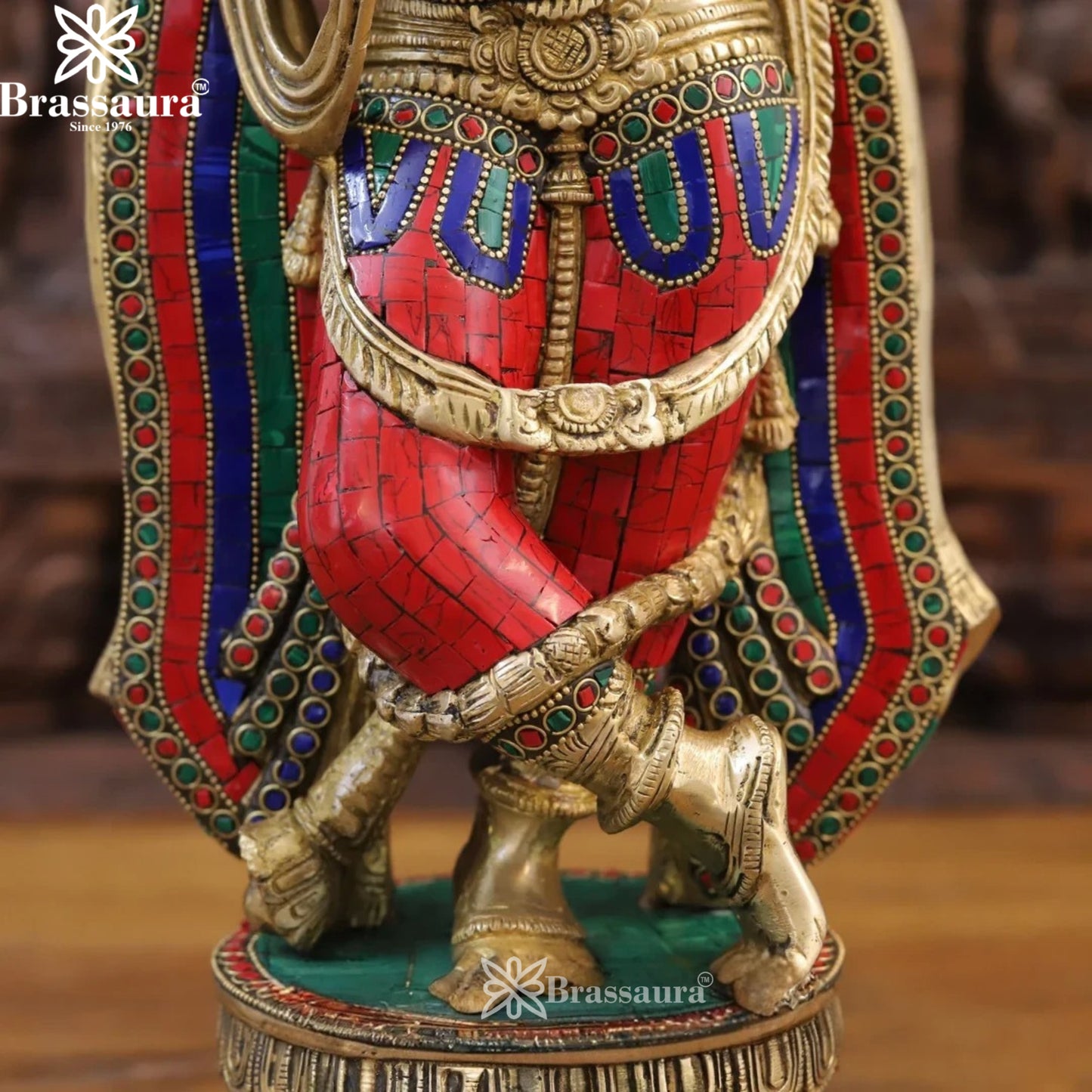 Brass Gem Stone Work Krishna Murti Weight 9.84 Kg And Height 18.5 Inch