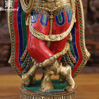 Brass Gem Stone Work Krishna Murti Weight 9.84 Kg And Height 18.5 Inch