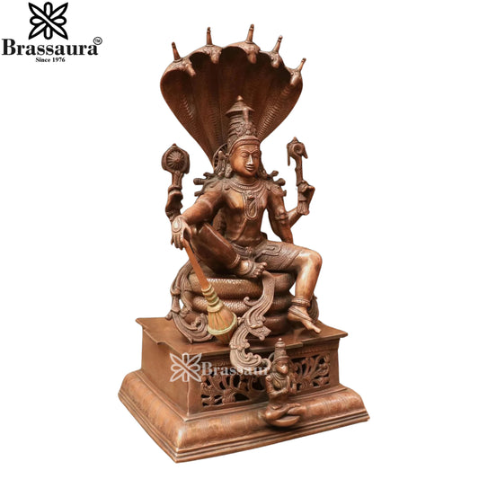 Brassaura® Vishnu Sitting on Sesh Naag Brass Statue | Pure Brass | Height 28 Inches