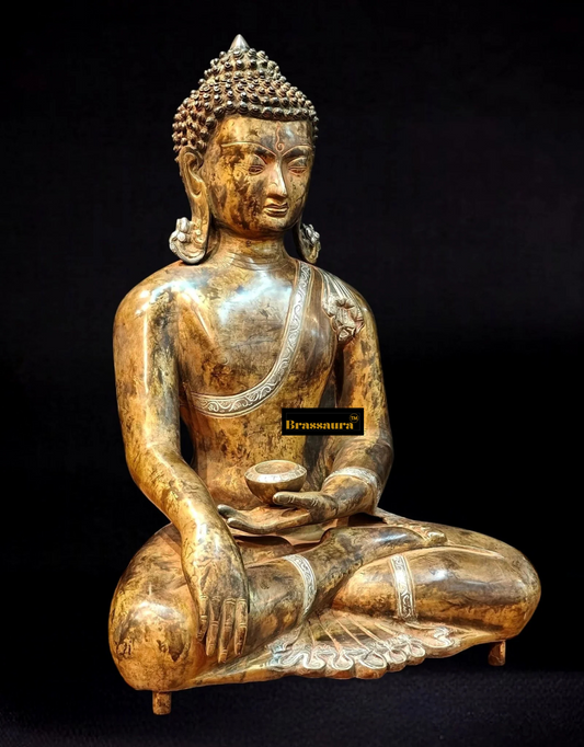 ब्रासौड़ा™ ब्रास भूमिस्पर्श बुद्ध प्रतिमा – निर्वाण मुद्रा – ऊंचाई 21 इंच, वजन 16 किलो