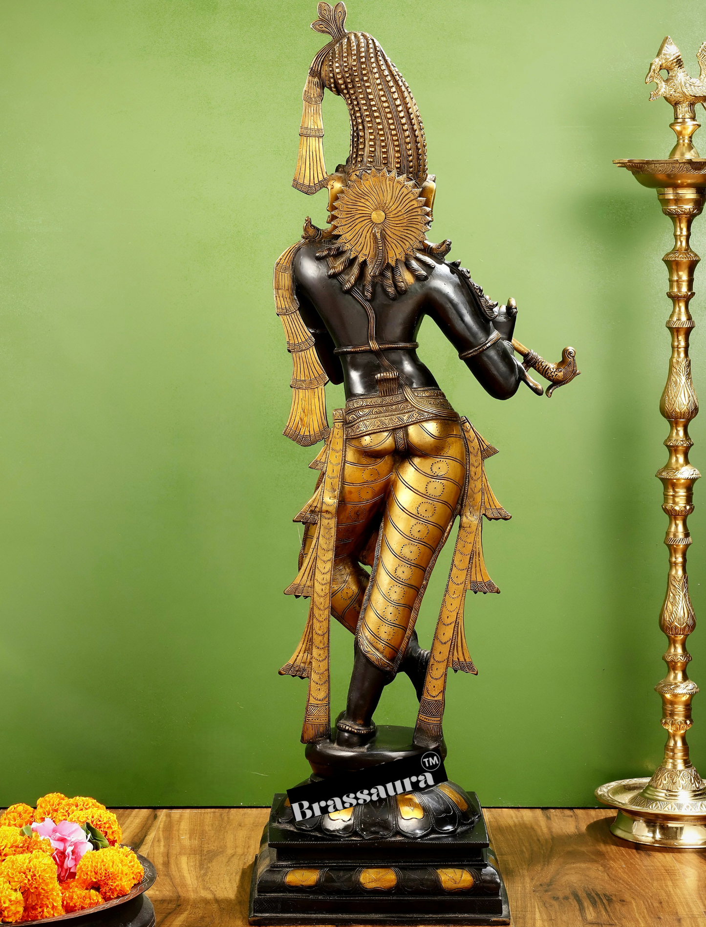 Brassaura™ Superfine Brass Krishna Murlidhar Idol – Height 36 Inches & Weight 27 Kgs | Black Antique Finish