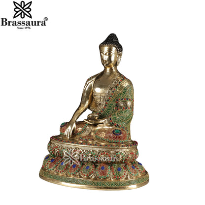 Brass Bhumisprasa Gem Stone Work Buddha Weight 11.5 kg & Height 19 Inch